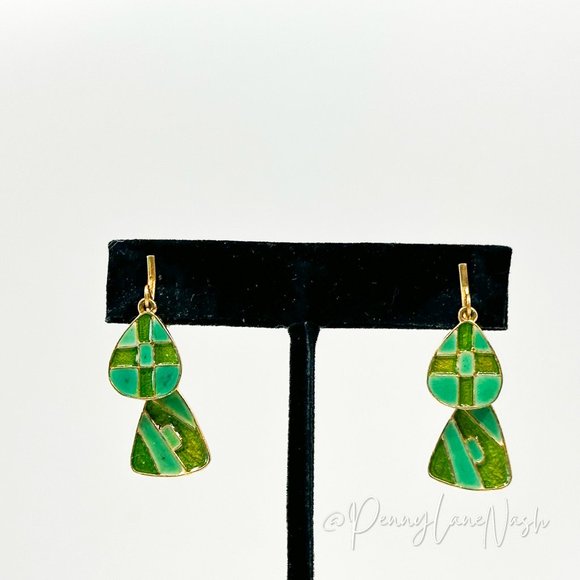 Earrings Jewelry - Vintage Double Green Tiled Teardrops Clip On Earrings